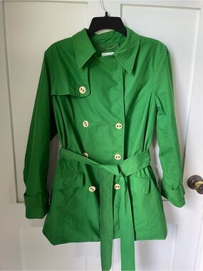 Charter Club Women's XL Emerald Green Double-Breasted Mini Trench Coat with Belt